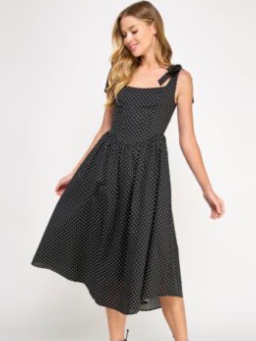 Seni & Cade Juniors Polka Dot Shoulder Tie Midi Dress XL Pin up Rockabilly